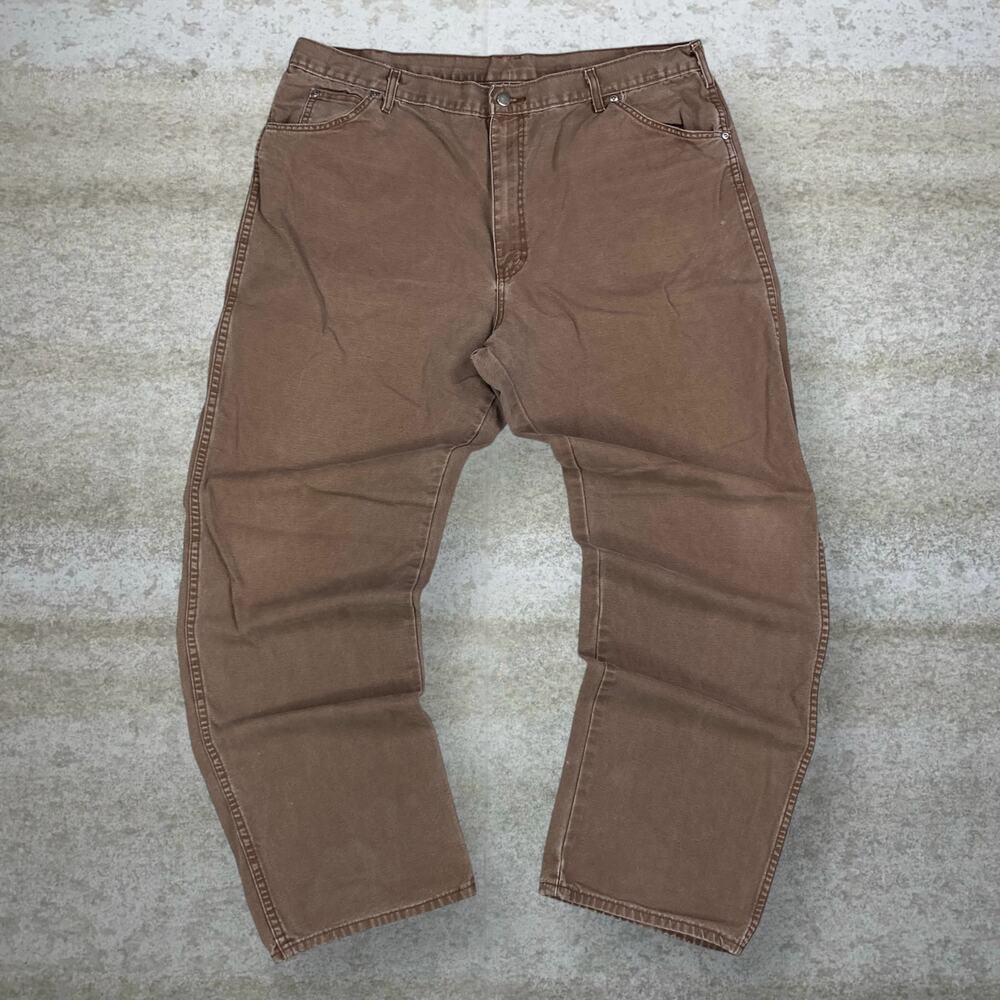 Vintage 90s Dickies Carpenter Pants 40x32 Baggy Wide Leg Fit Chocolate Brown - Picture 2 of 5